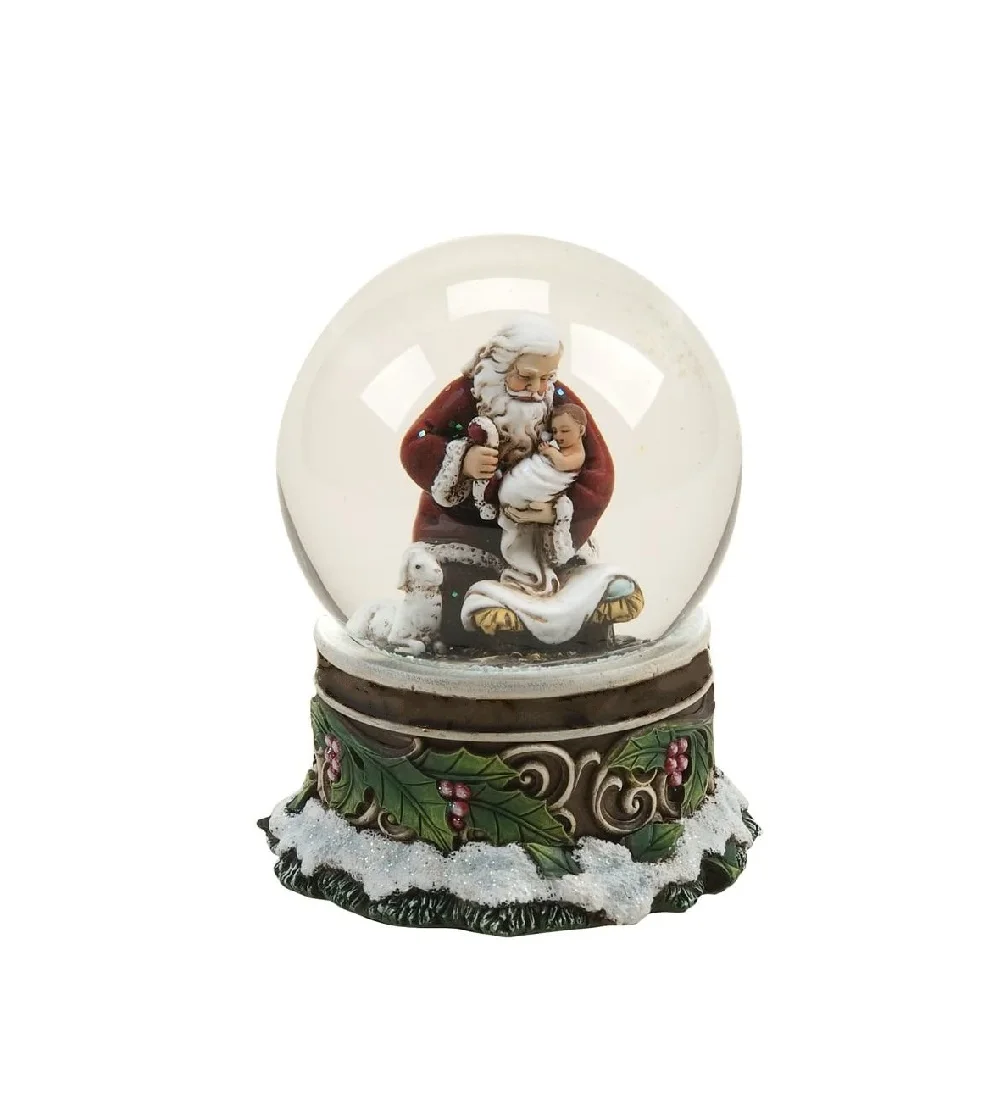 Kneeling Santa Musical Glitter Dome snow globe for Tabletop decor