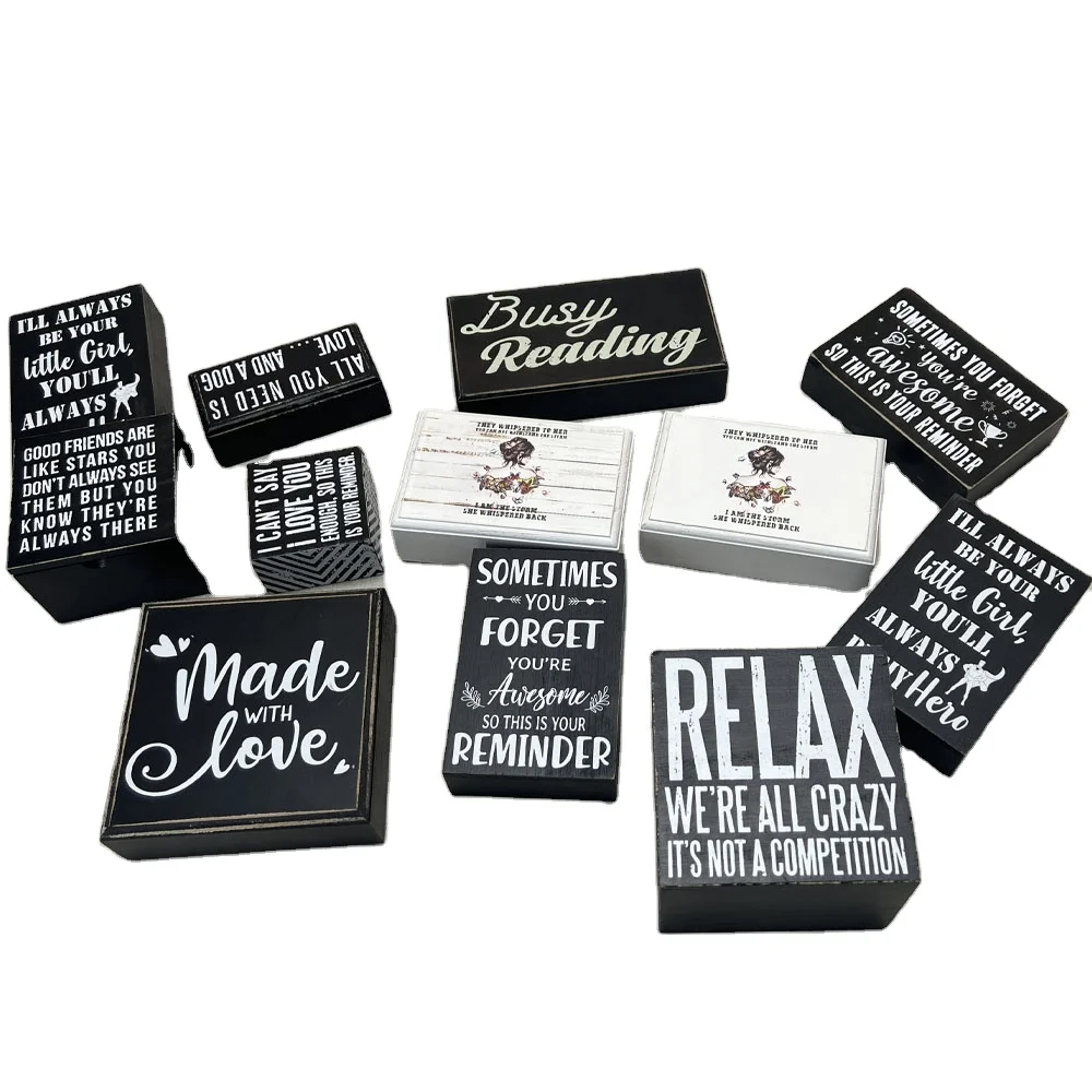 Caoxian Huashen Classic Black White Box Sign Rustic Wood Crafts Wooden Boxes and Wall Signs