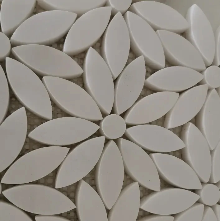 Christmas decor parquet white mix color bathroom kitchen wall thassos lotus daisy hexagon flower pattern mosaic tile