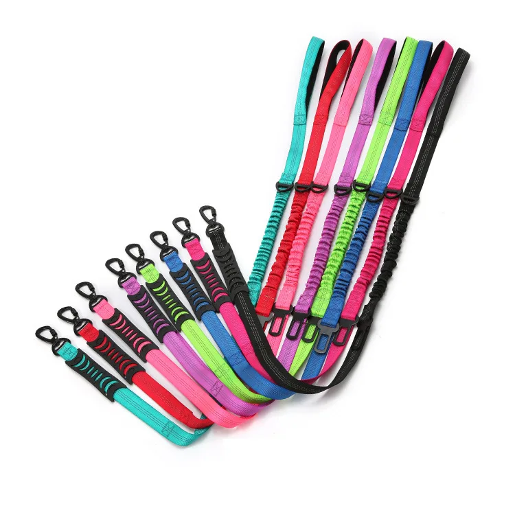 Heavy-Duty Reflective Dog Leashes with Car Seat Belt Shock Absorbing Retractable Strong Double Handle Dog Leash