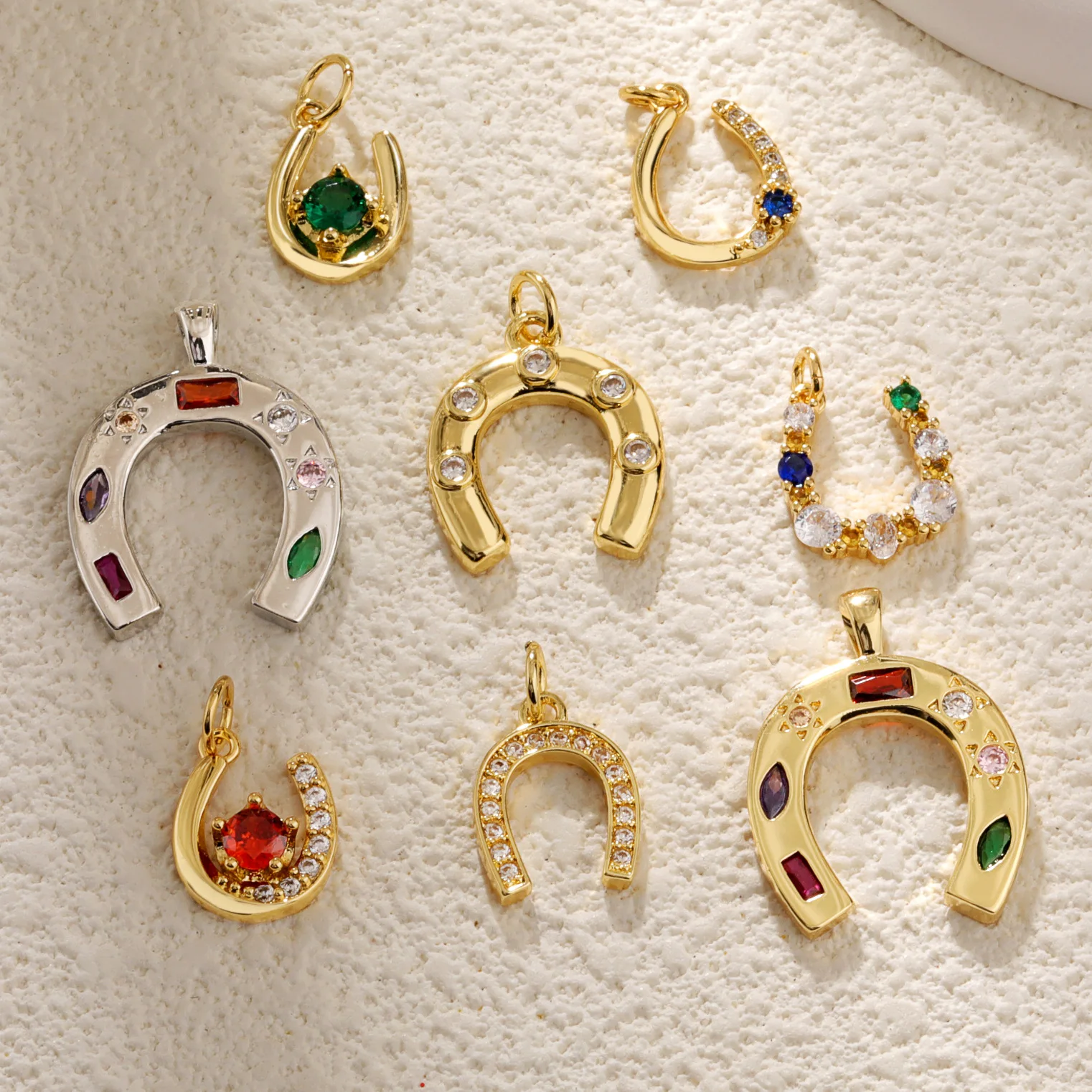 classic horseshoe charm connector blue zircon charm u shaped pendant cz pendant gold component necklace jewelry making accessory