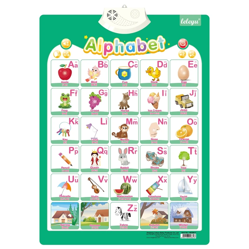 New Kids cheap Learning ABC animal fruit Posters Interactive Hanging letter Talking Wall Chart Educational Toys for Toddler