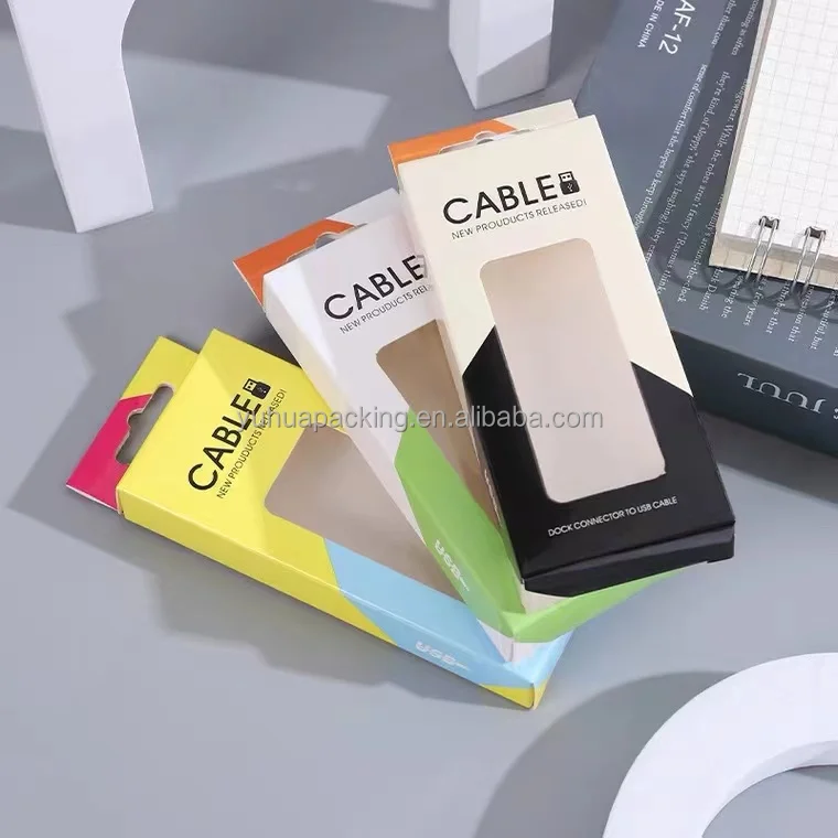 custom logo printed cell phone case packaging box with a hanging hook Mobile phone box with see-through window packaging box