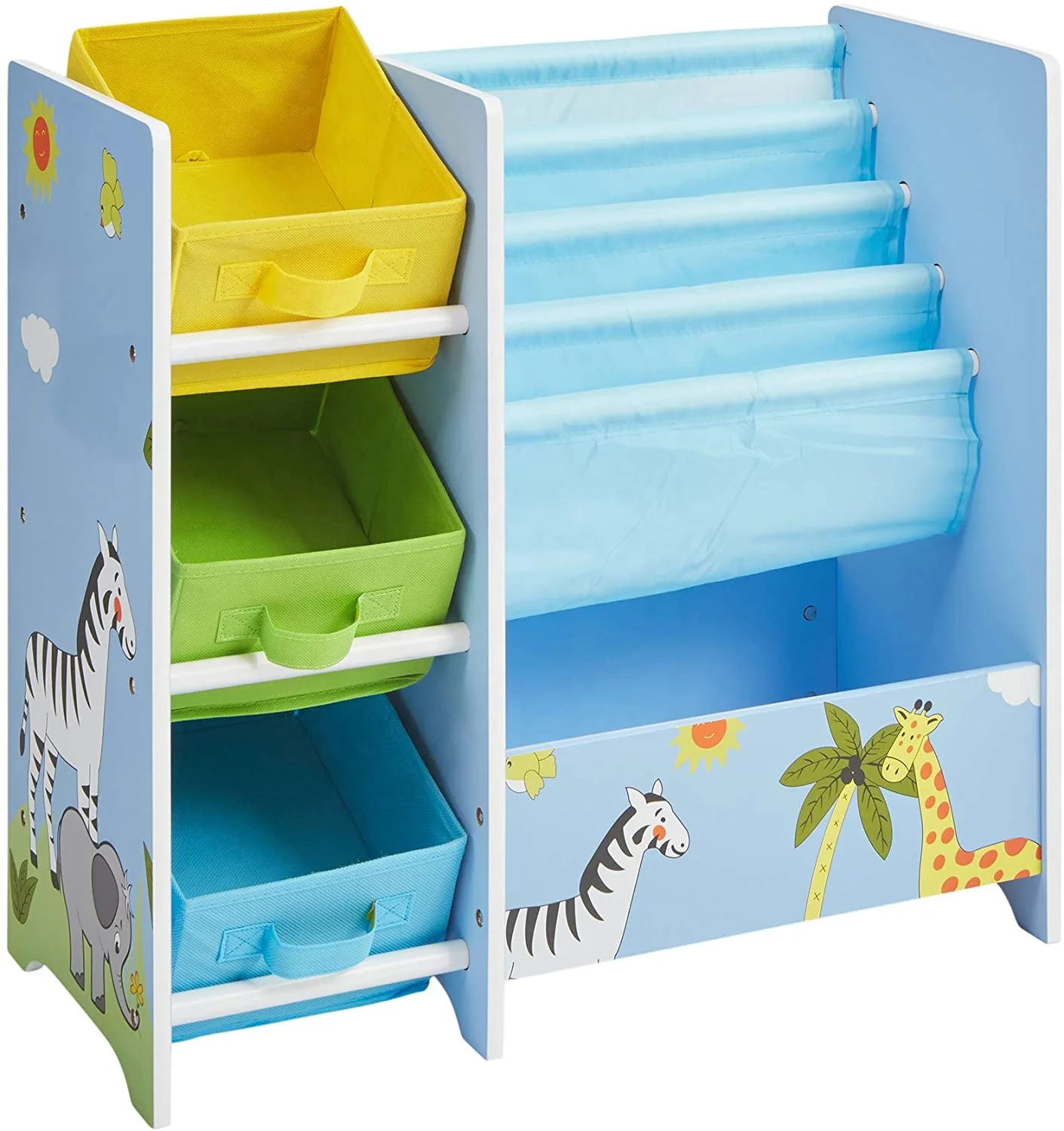 Toffy &Friends WoodenFunctional Kids Multi Bin Toy Organizer Toy Storage Shelf Magazine Shelf