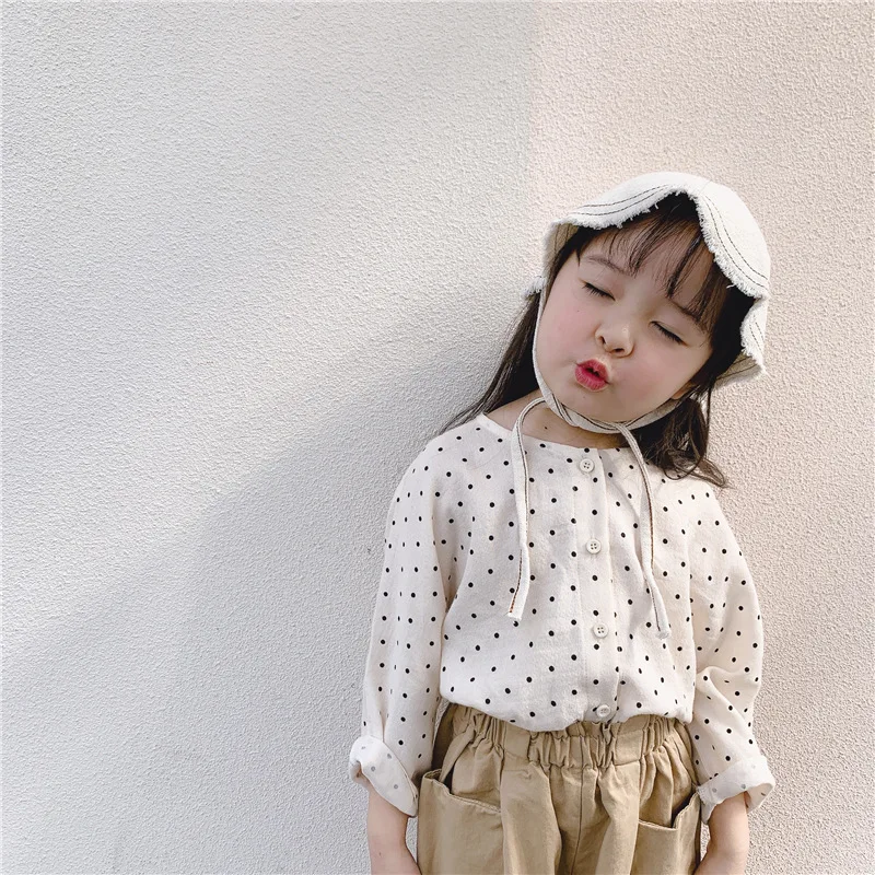 Новинка 2021 рубашка с длинным рукавом для девочек Детская простая Однотонная рубашка в Корейском стиле с воротником-стойкой блузки для девочек