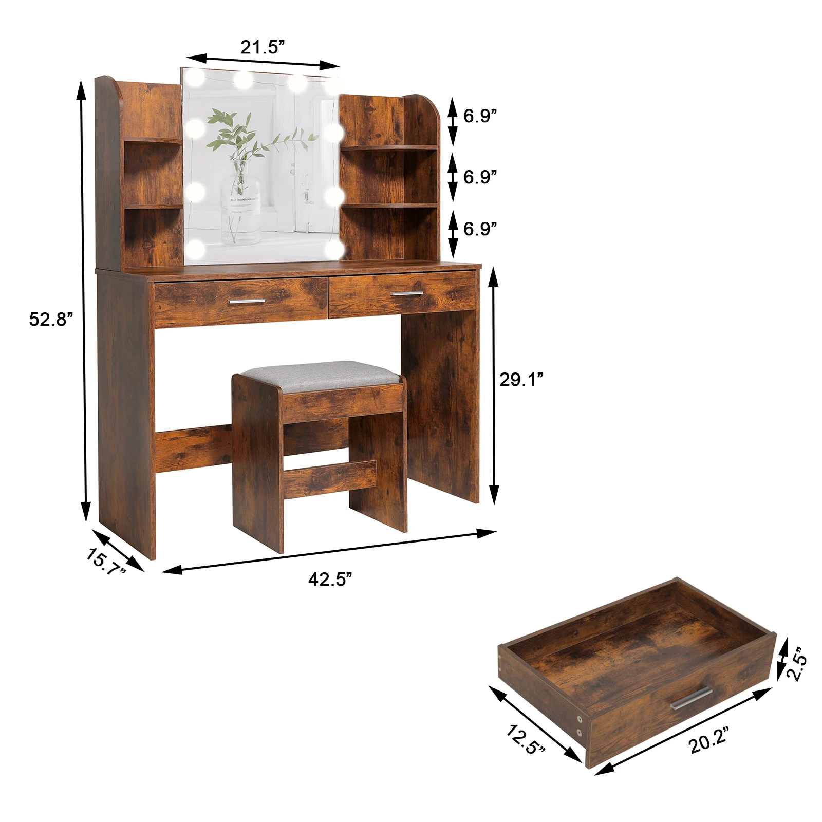 Bedroom Board Bluetooth Mirror Light Blue Furniture Black Wood Dressing Photo Dresser Chair White Brown Makeup Vanity Table Set