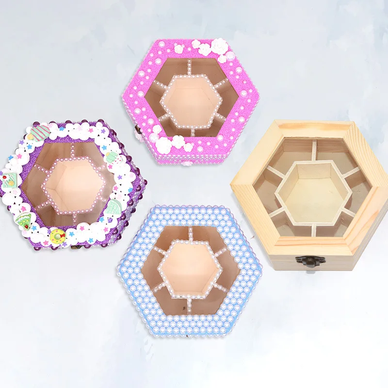 Handmade material wooden jewelry jewelry storage candy box 4 grid glass cover wooden box sub-grid flip box