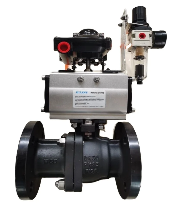 Carbon Steel WCB Ball Valve With Pneumatic Actuator PTFE Seated Flange Pneumatic 2pcs Ball Valve