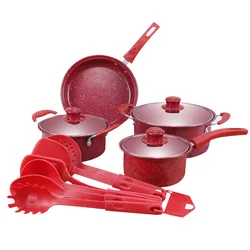 Factory high quality gift cast iron Non Stick Multiple colors Kitchen utensils frying pan soup stock pot cookware Set