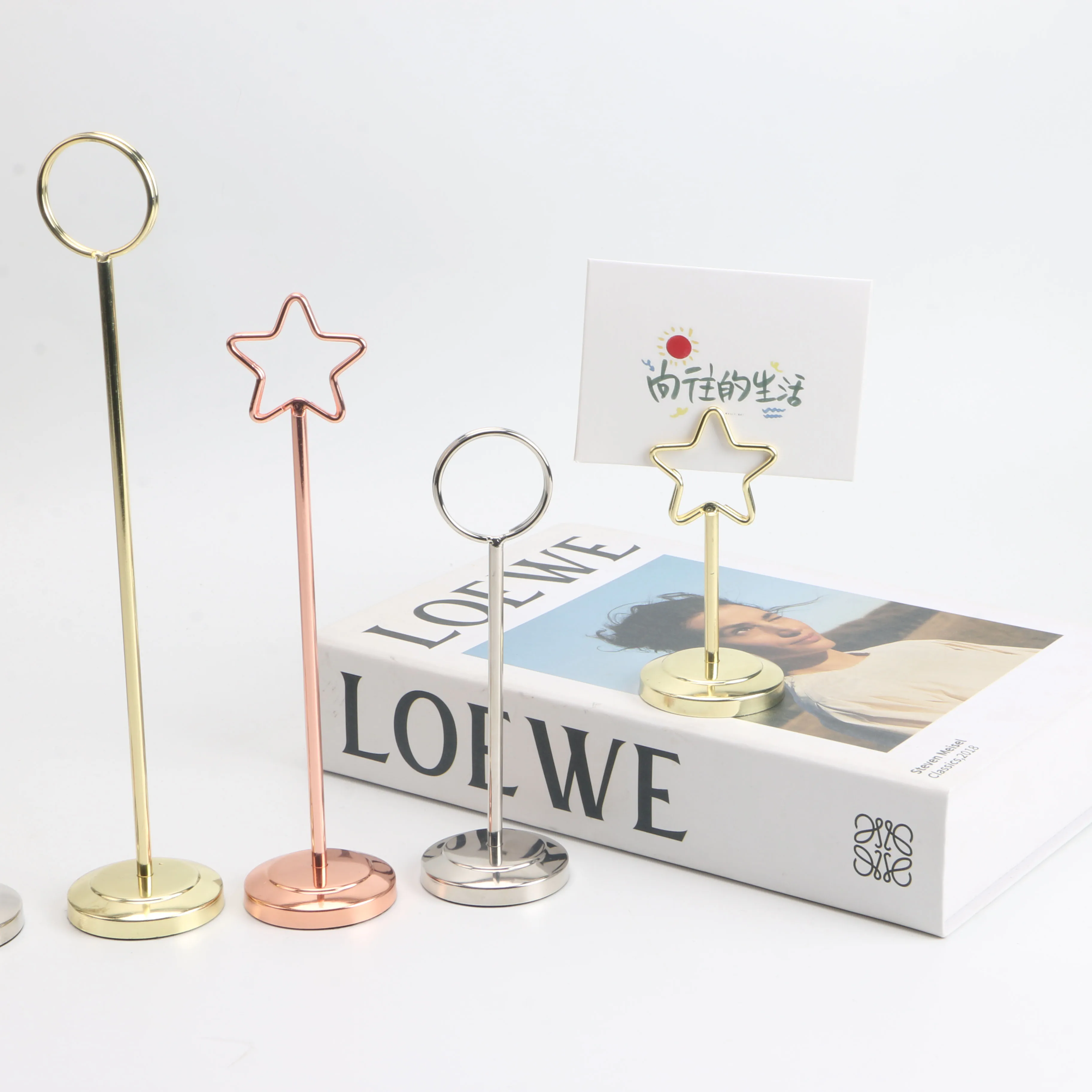 YS0801 Wholesale Factory Circle Star Round Shaped Place Note Card Top Quality Photo Memo Clips Metal Table Number Holder