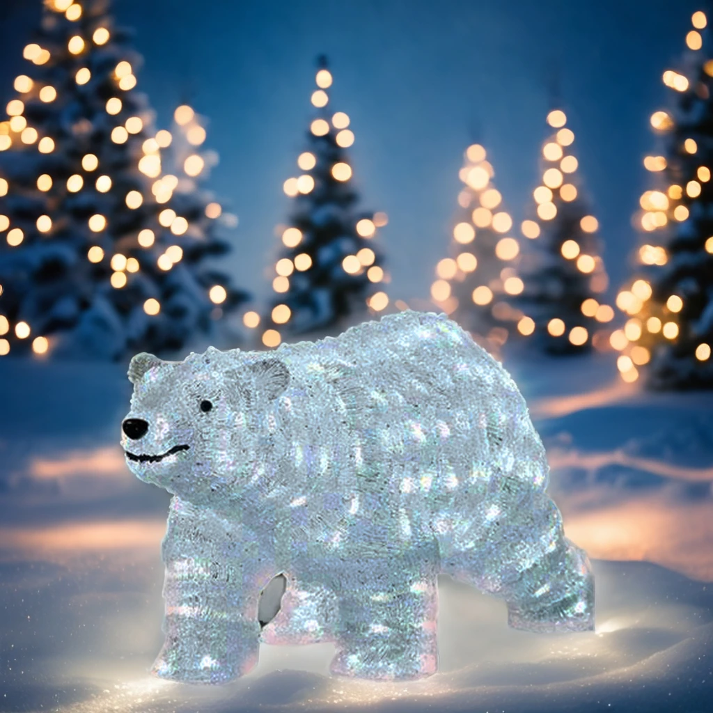 Household Christmas Art led illuminated polar bear light sculpture 3d led lighted Acrylic Garden led christmas polar bear