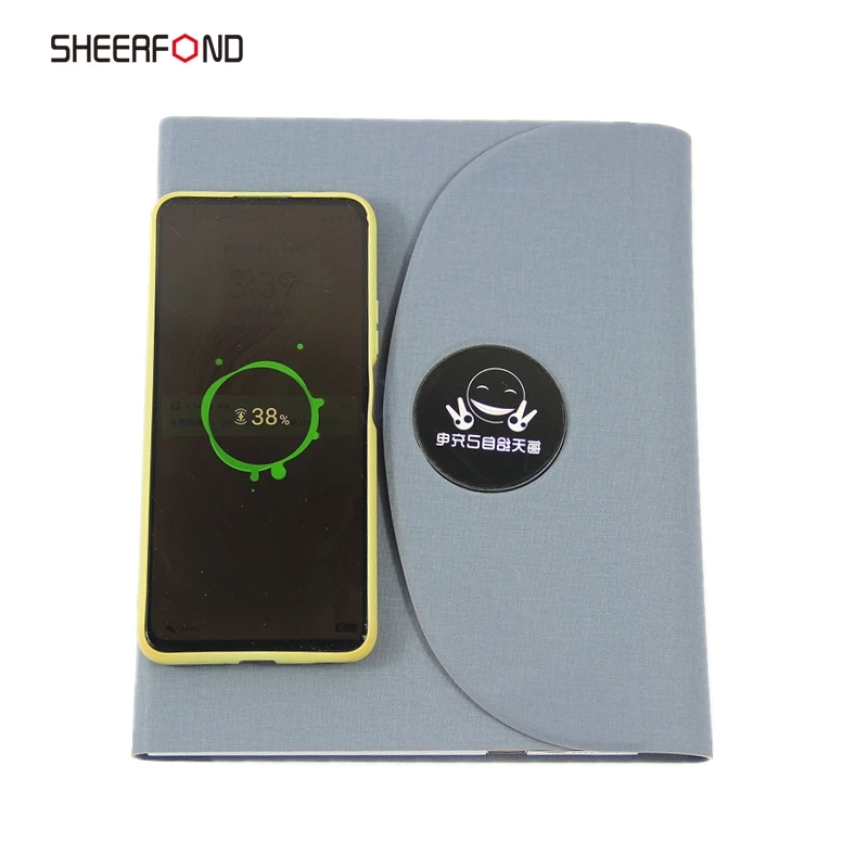 Eco-friendly promotional business gift  wireless charging notebook waterproof pu leather power bank notebook