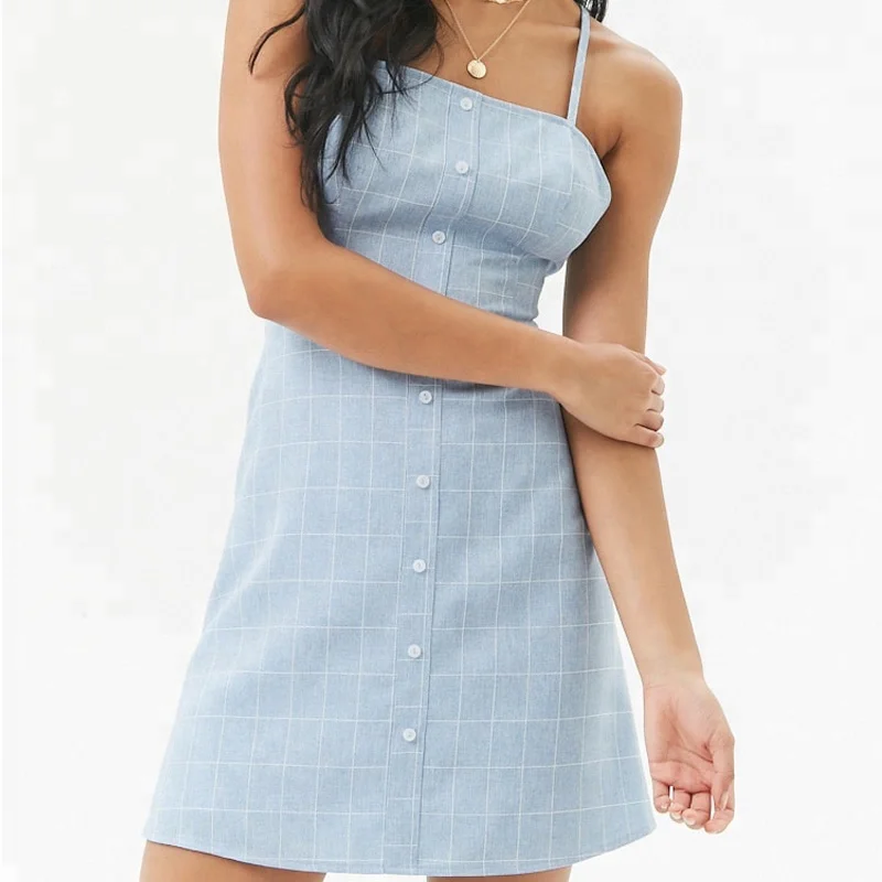 2020 new ladies front button mini dress