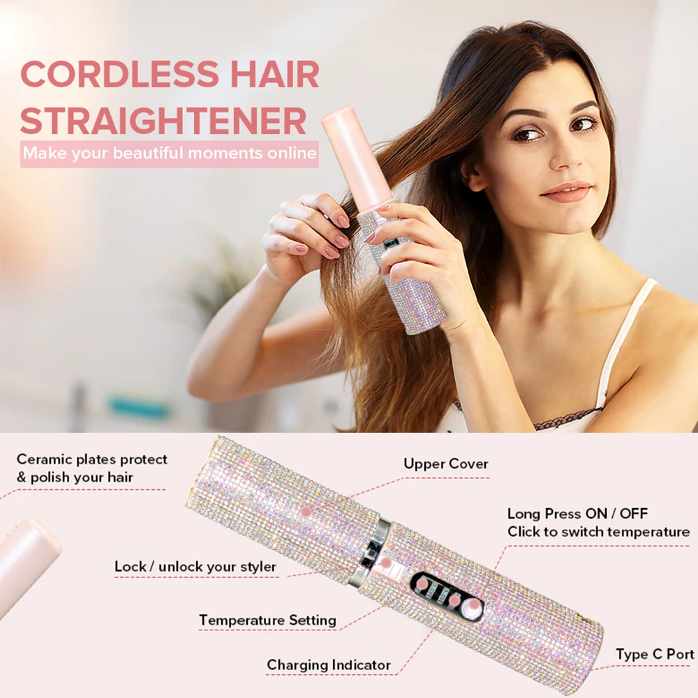 hair straightener wireless mini size easy carry 4800mAh big battery hair straightening professional wireless hair straighteners