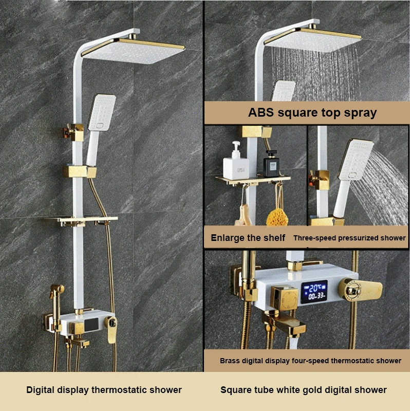 Pressurized Rainfall High Quality Brass Material Luxury Thermostatic Shower Bathroom Mixer Set with Temperature Digital Display