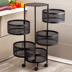 Kitchen Rotating Shelf 360 Degree Baskets Fruit Vegetable Storage Rack Floor Round Household Multi-function Shelf With Wheels