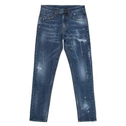 tie dye patch holes jeans for men hand brushed wash denim pants men trouser long patch style jeans with big pockets straight