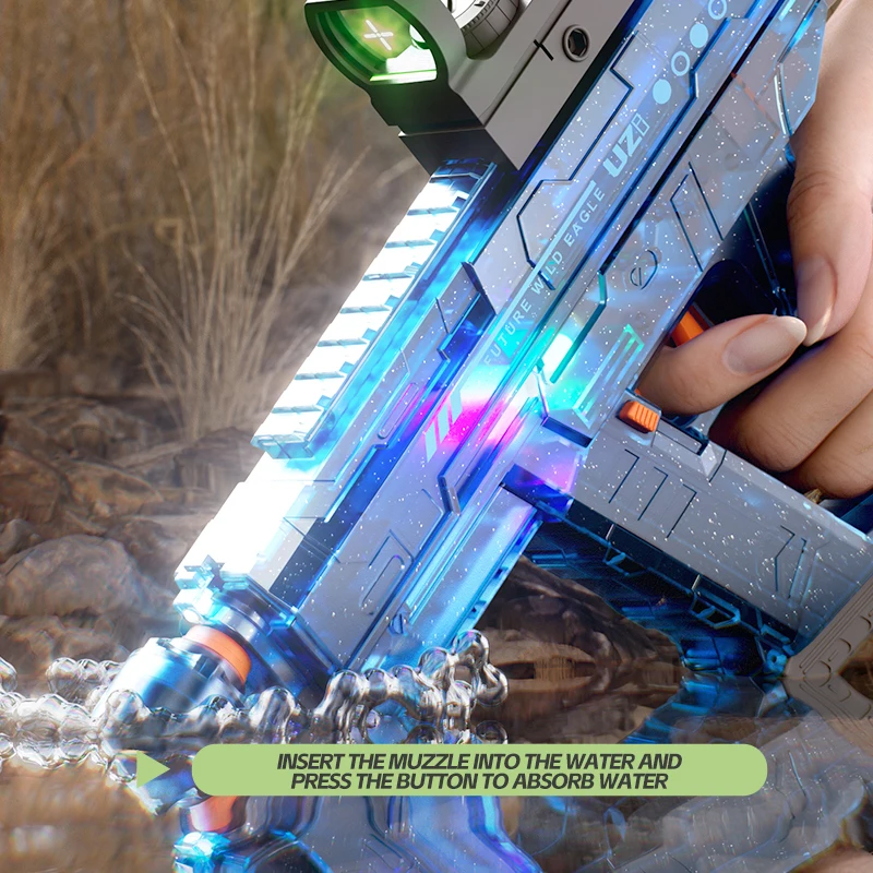 2024 Hot Sale Summer Toy  Cool Lighting Automatic Powerful Squirt Electric High Pressure Uzi Water Gun Blaster for Adult