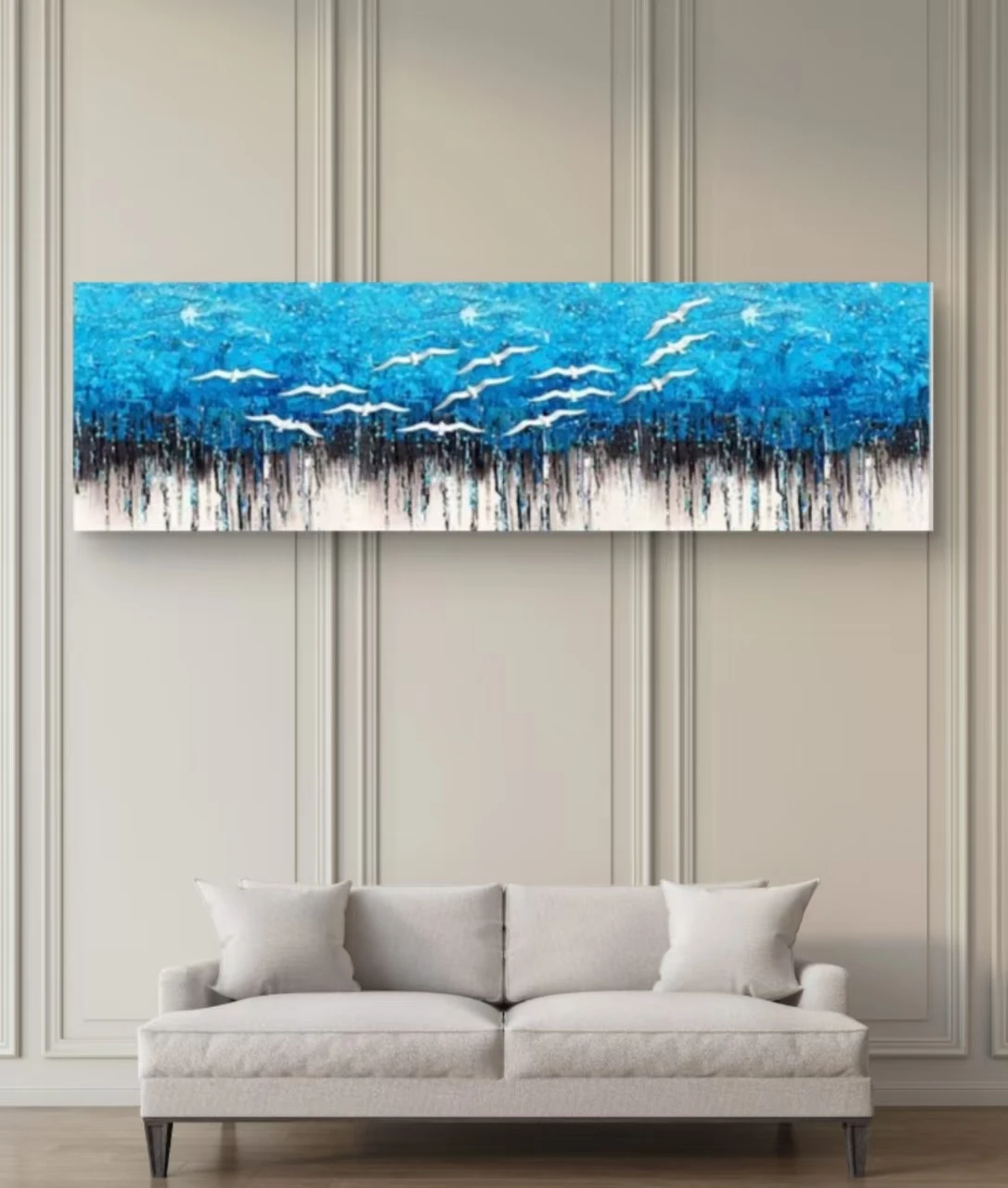 High Quality Blue Sea And Flying Gulls Scenery Abstract Decorative Canvas Paintings Wall Art For Home Decor