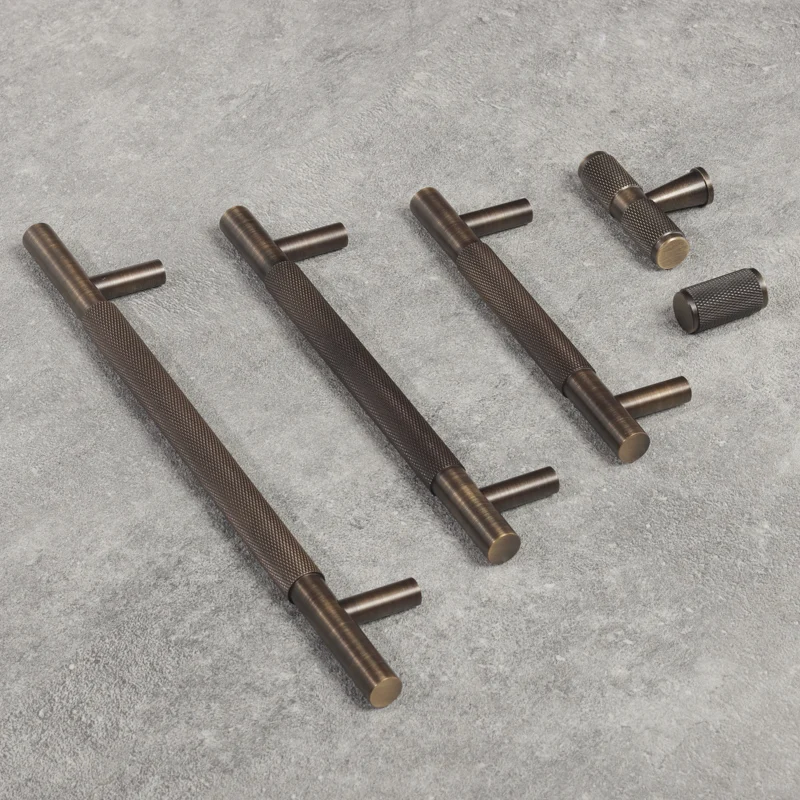 Qiansi 5 inch Antique Bronze Brass Handle Pull Knurled Diamond cross line Finish for furniture kitchen cabinet drawer door knob