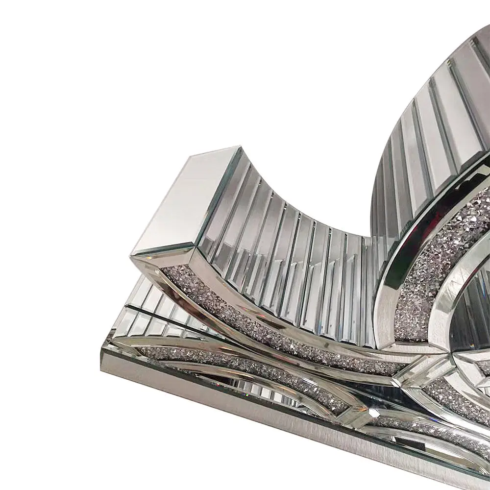 High Quality double c shape mirrored crushed crystal living room furniture curved Side Silver glass console entryway tables