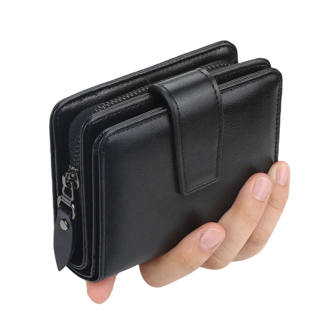 New Business Men Wallets RFID Blocking Vertical Zipper Card Holder High Quality Male Purse Leather Vintage Pocket Coin Holder