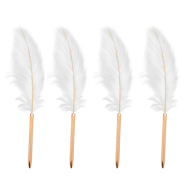 Factory Wholesale Diy Design 1.0mm Ballpoint Pen Rose Gold Cute White Feather Ballpoint Pen