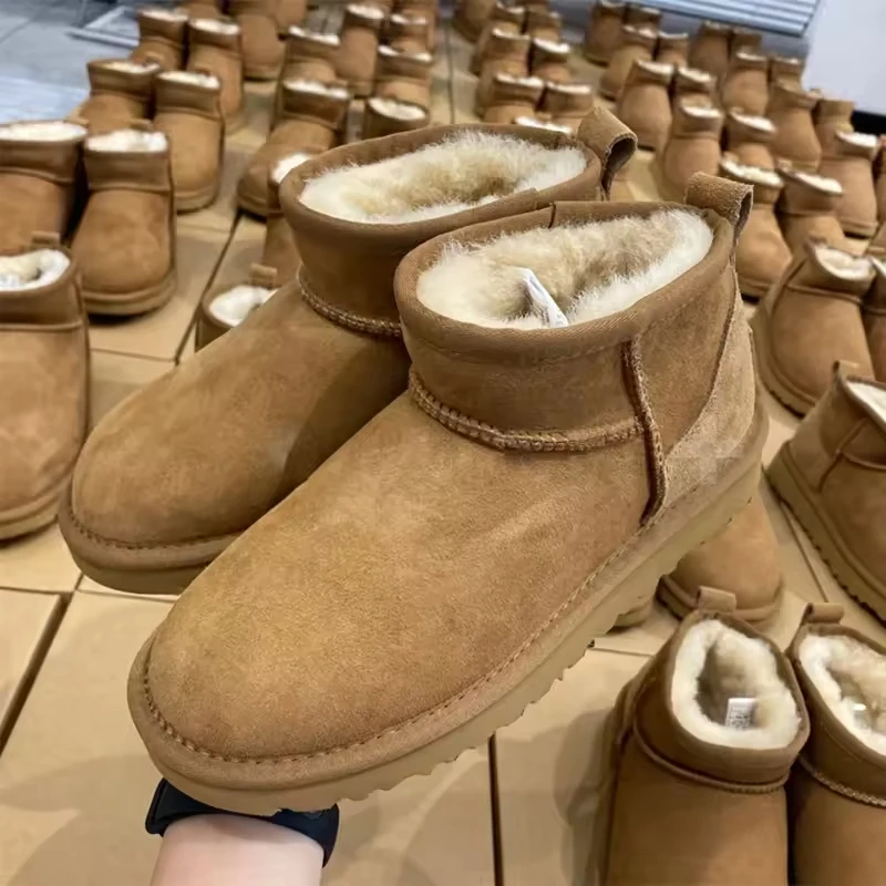 Custom Winter Real Leather Warm Sheepskin Fur Woman Boots Shoes Thick Soles Long Boots For Girls Plush Winter Outdoor Shoes