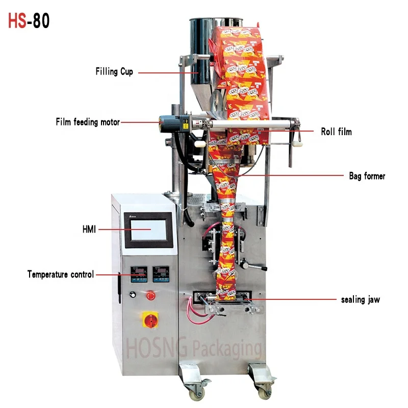 Granular Materials Seeds Cereal Peanut Candies Desiccant Sugar Feed Packing Machine For Pillow Type Bag Sealing