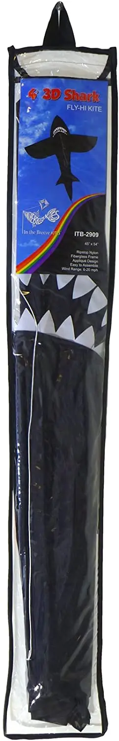 Flying Kites for Kids 3D Black Shark with Teeth Outdoor Recreational Aircraft Large Kite Easy to Assemble Flying Kites