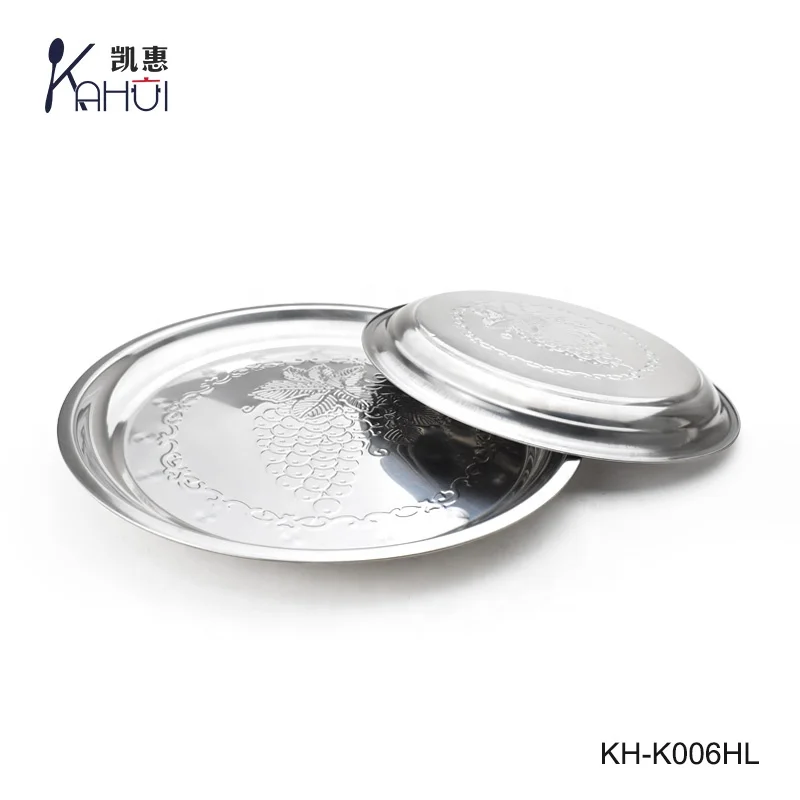 Food-grade stainless steel food serving tray metal plate dish with grape pattern for household and restaurant