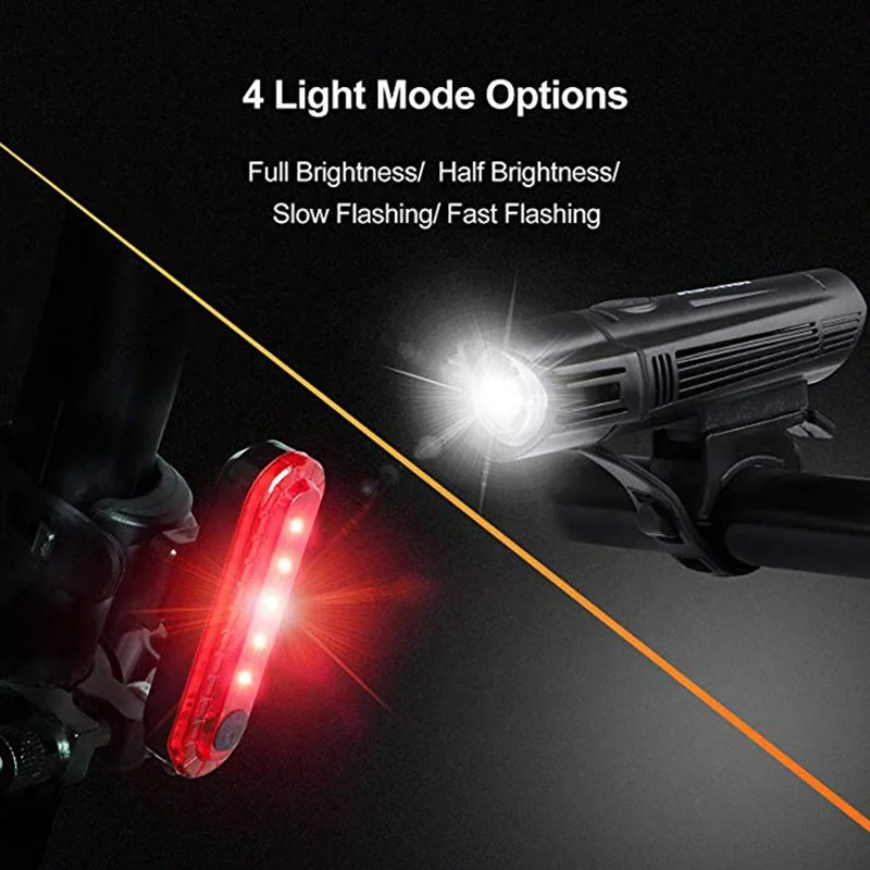 Bicycle front tail led light USB rechargeable night riding safety warning bike light set with 4 modes