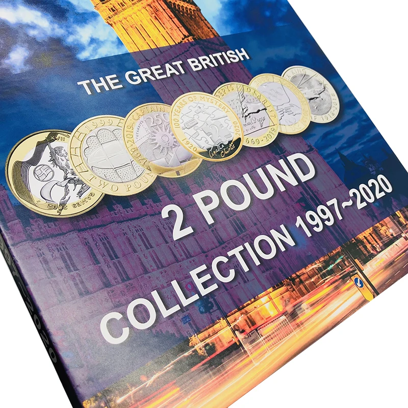 
2020 high end hardcover UK 2 pound coin hunt folder 60 positions with capsules 