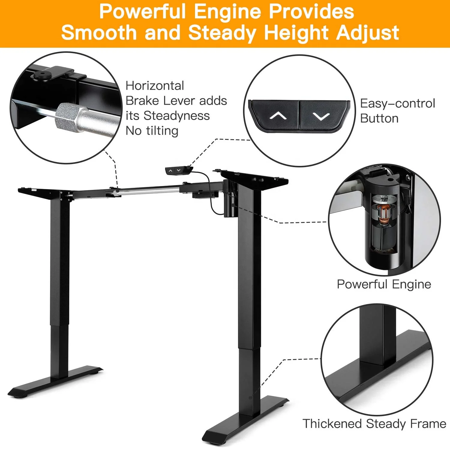 Electric Stand Desk Frame Height Adjustable Desk Legs Ergonomic Standing Desk Motor Motorized Workstation Base Black Table Frame