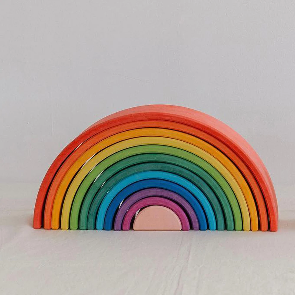 Waldorf Grimms Hand paint Rainbow Stacker Building Stacking Blocks Baby Montessori Wooden Toys Set Educational Besting for Kids