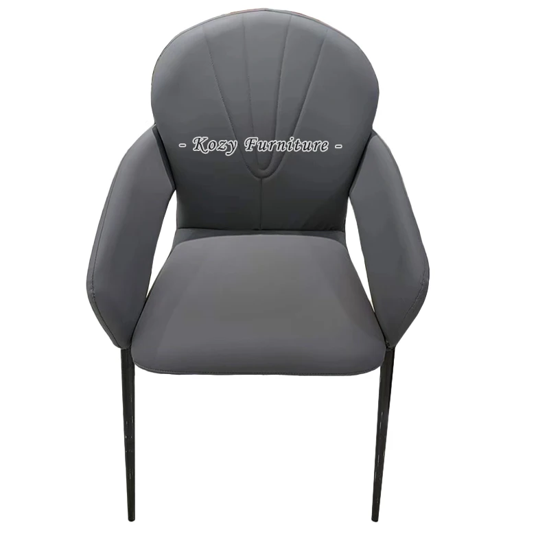 Luxury Leather Upholstered Soft Hotel Restaurant Grey Leather Dining Chair