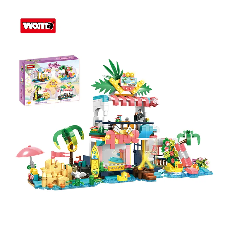 Игрушки WOMA C0256-DS 617 шт. 4 в 1 морской пляж дом для отдыха сцены земельные строительные блоки набор игрушек детей