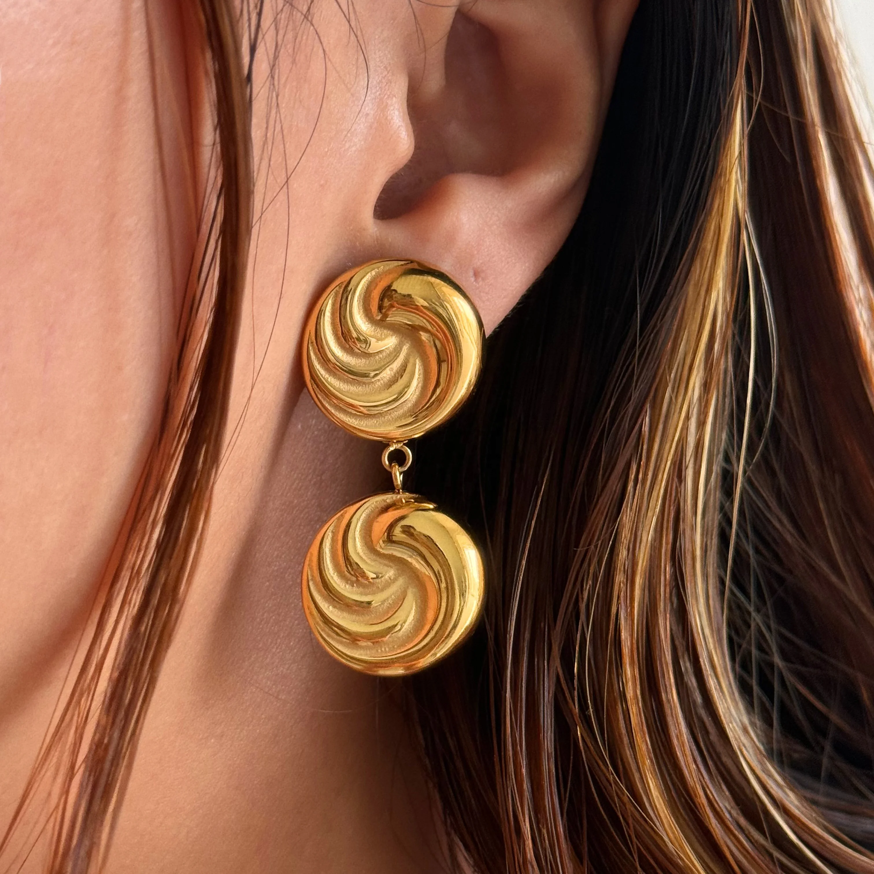 2024 Dazan New HOT 18k Gold Plated Hypoallergenic Stainless Steel Vintage Button Round Dangle Earrings Banquet Jewelry For Women