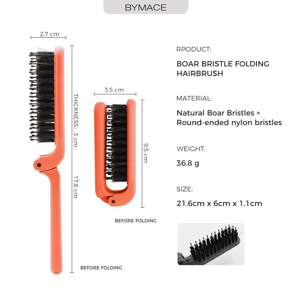 Custom Logo Mini Detangler Hairbrush Luxury Folding Hair Extension Boar Bristle Detangling Hair Brush