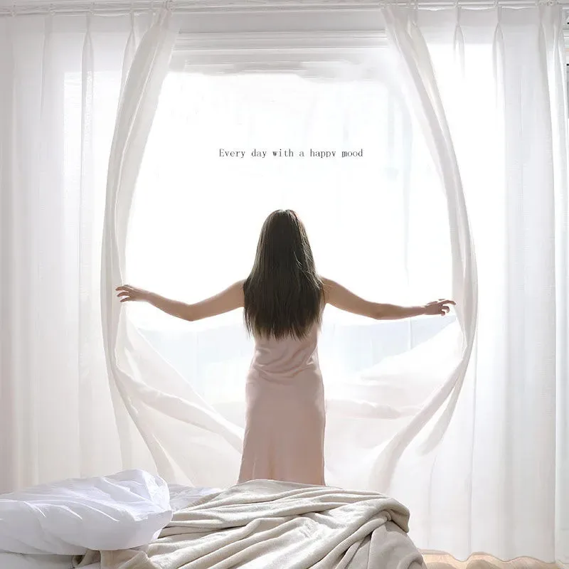 High Quality Good Looking White Curtain Sheer Semi-blackout Sheer Curtain Fabric Linen
