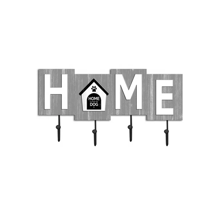 Home Decoration Customized Wholesale Letter Printed Size 42x23cm Wooden Decorative Hook