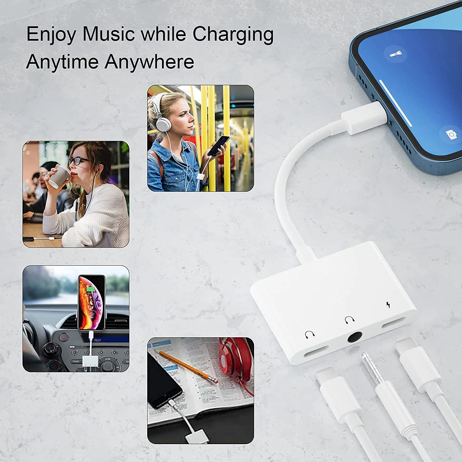 For iPhone Audio Adapter Earphone Jack Splitter Lighting 3.5 mm Headphone Adapter Audio Connector Headphones Adapter for iPad