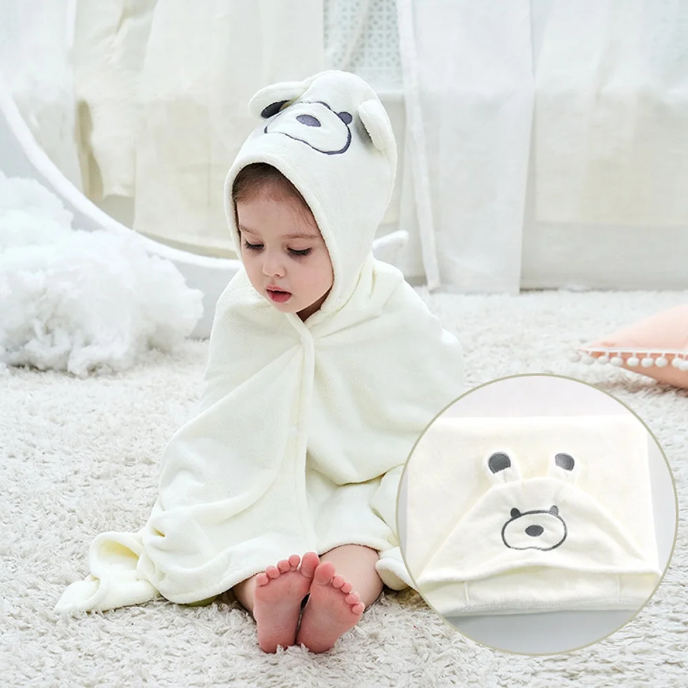 Coral Fleece Super Soft and Absorbent Baby Hooded  Bathrobe  With Embroidery