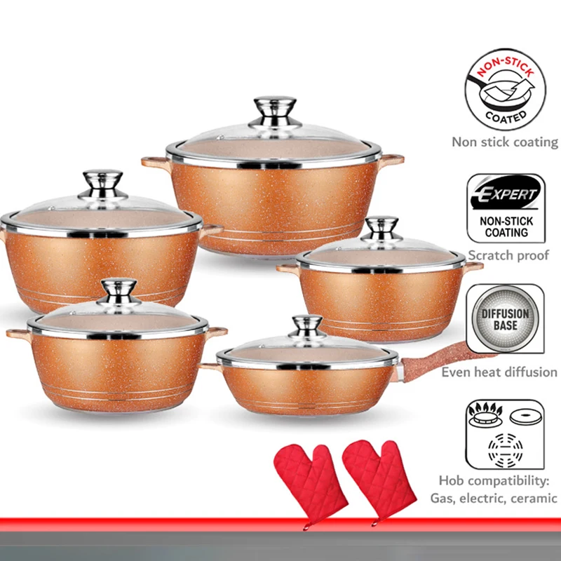 Wholesale Dessini aluminum kitchenware pot set Induction Cookware set ollas de cocin Soup Pot set nonstick pots and pans