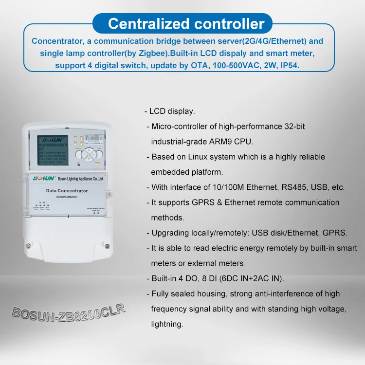 GEBOSUN led smart street lighting control system  Zigbee integrated controller 100W 200W smart lighting