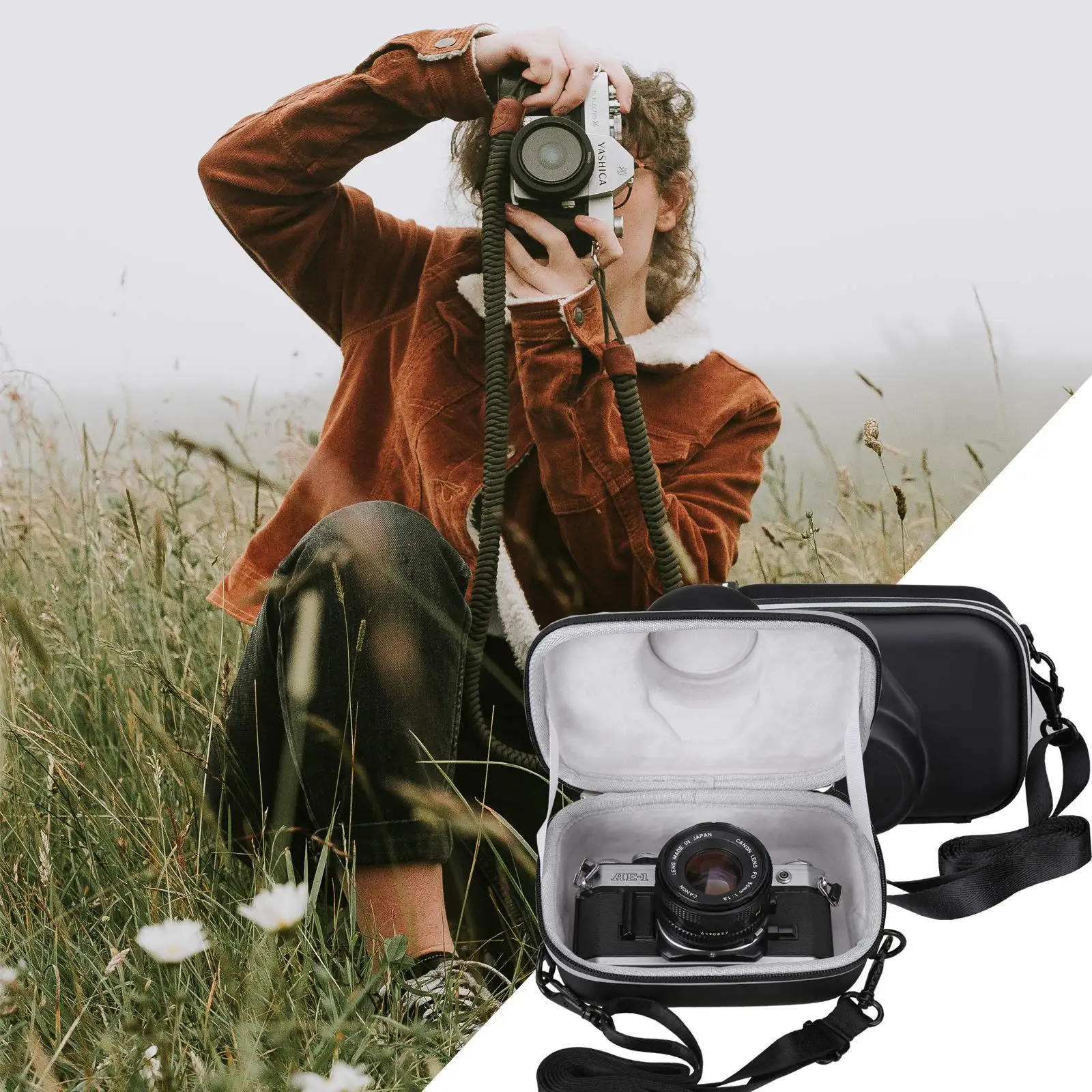 Brilliant Custom Outdoor Travel Carrying Digital Camera Eva Case Hard Storage Case for Canon AE-1 35mm Film Camera
