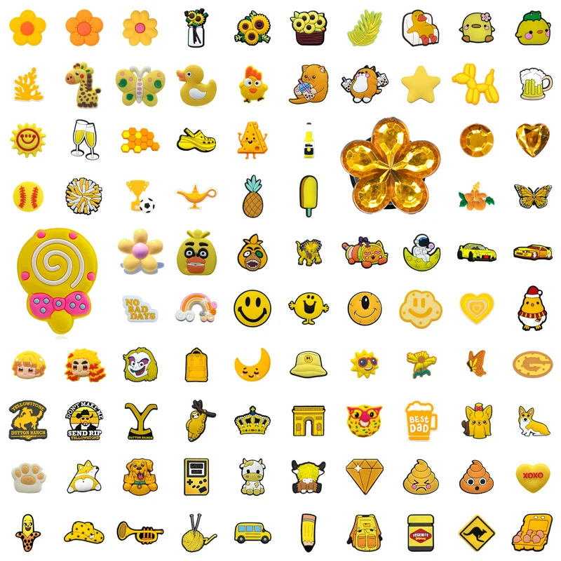 Custom Soft HYB PVC Shoe Charms yellow series flower animal butterfly school bus dog Classic cartoon Baby Accessories Shoes