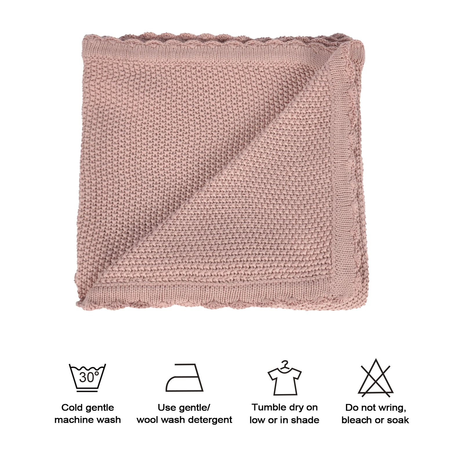 Pinuotu Baby Knitted Blanket Pink Frill Edge Toddler Winter Knit Bedding Cover Warm Children Cotton Swaddle Blankets