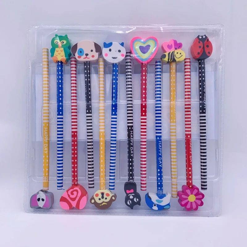 Office & School hb 12pcs cartoon Animal fruit rubber eraser pencil