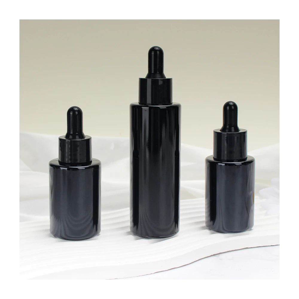 Hot Stamping 10ml 30ml 1oz Essential Oil Bottle Frosted Matte Black Glass Dropper Bottle With Box